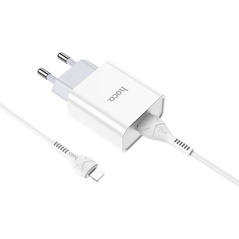 СЗУ 2в1 hoco C81A, Apple 8 pin, 2.1А, 1 USB, 5V, 1.0 м, белый
