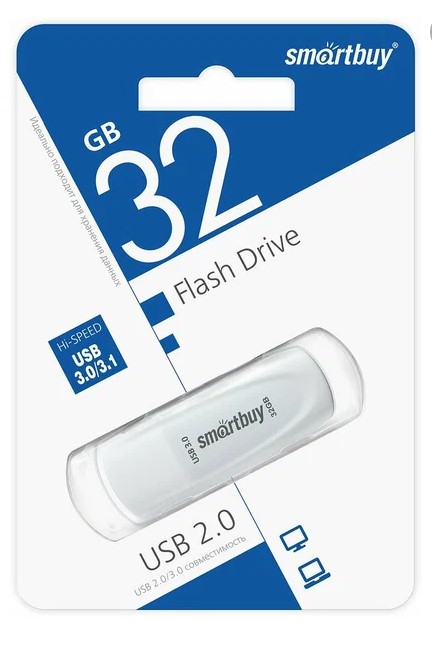 USB флэш-накопитель smartbuy 32Gb Scout, USB 3.0, пластик, белый