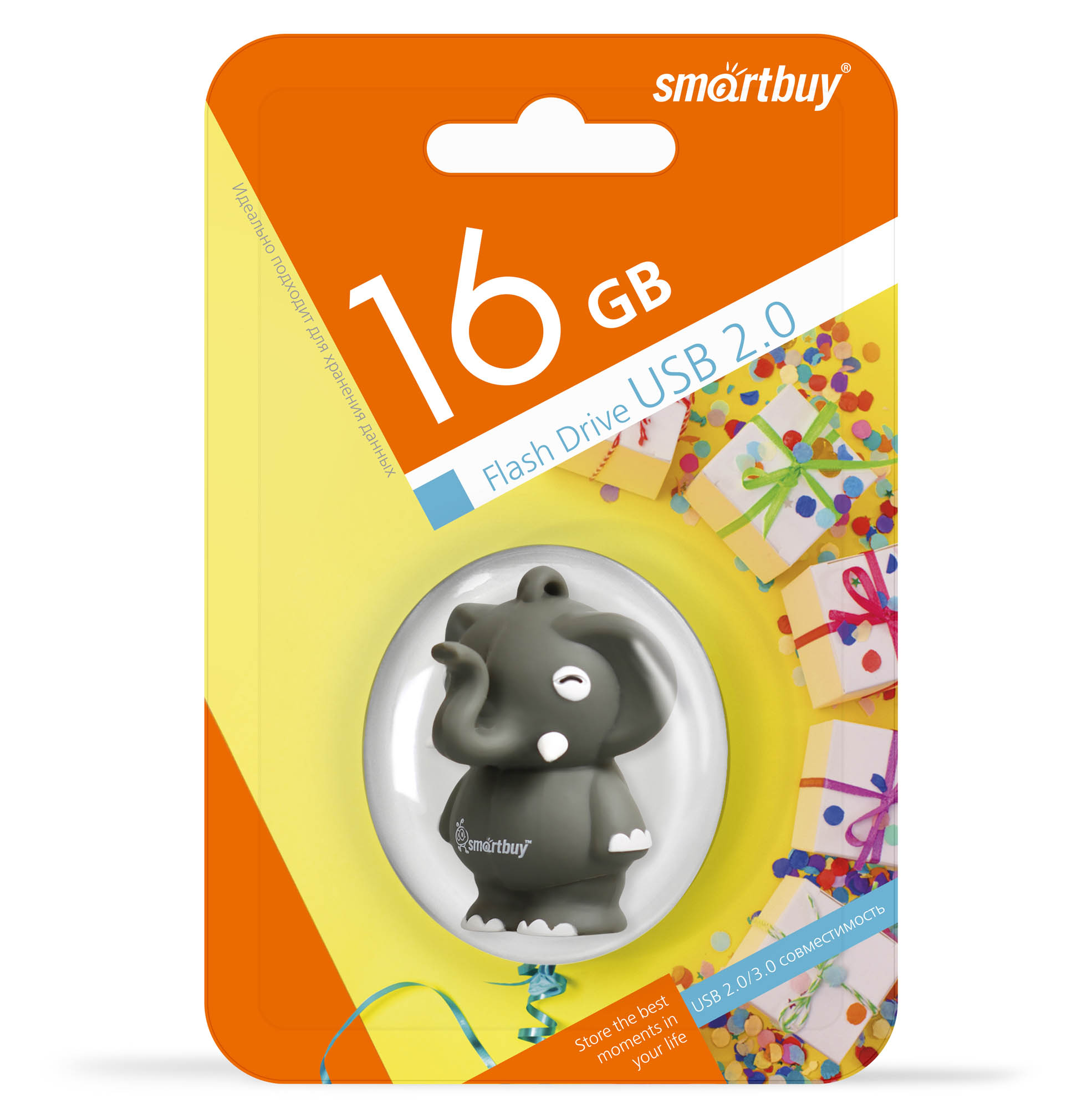 USB флэш-накопитель smartbuy 16Gb Wild Series "Слоненок", USB 2.0, пластик, серый