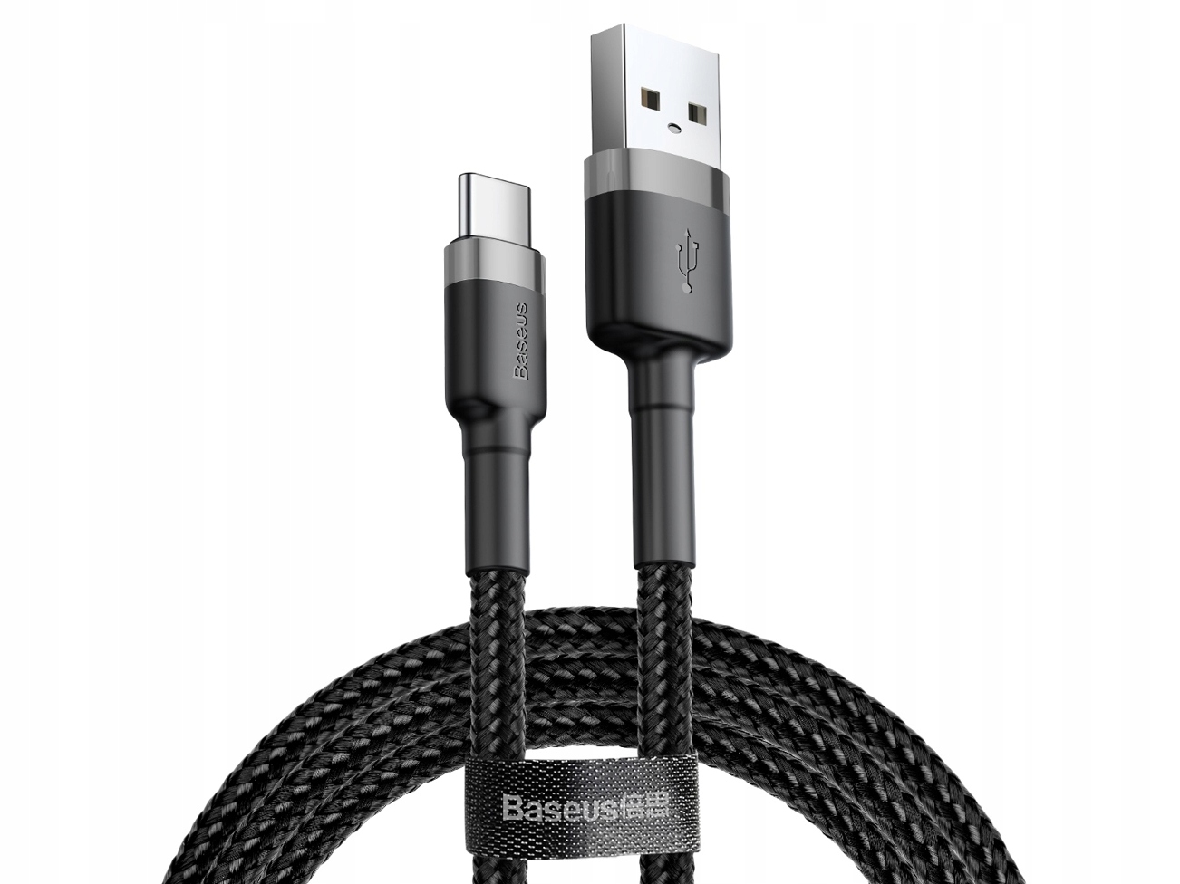 USB-кабель Baseus CATKLF-AG1, Type-C, ткань, 0.5 м, круглый, мет. разъем, черно-серый