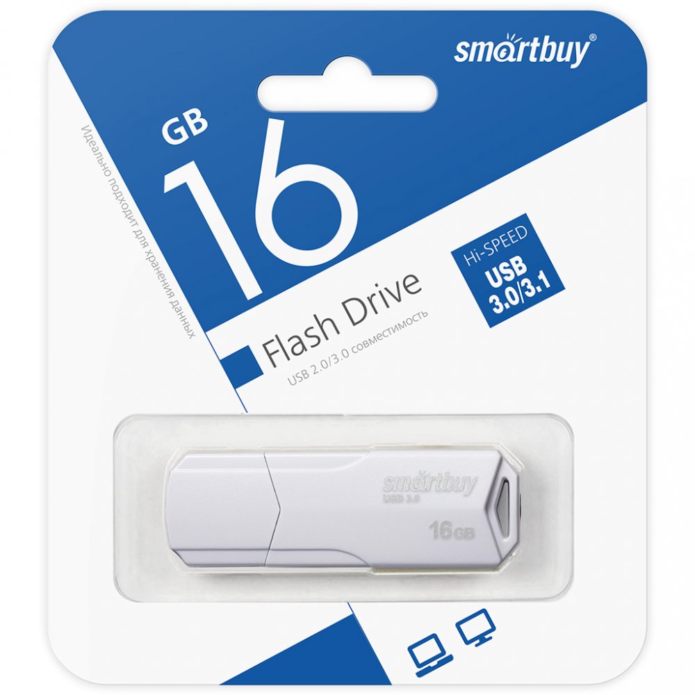 USB флэш-накопитель smartbuy 16Gb CLUE SB16QBCLU-W3, USB 3.0, пластик, белый