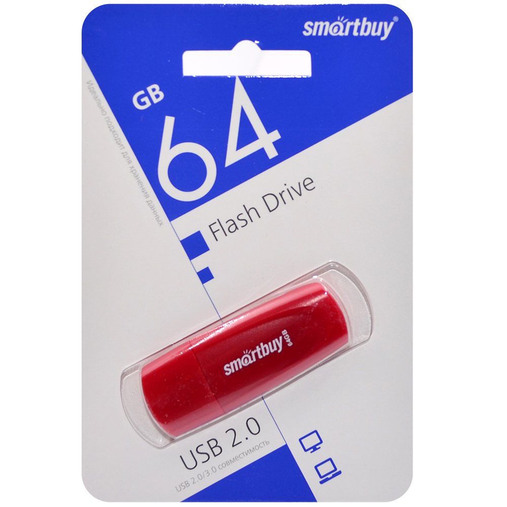 USB флэш-накопитель smartbuy 64Gb Scout, USB 2.0, пластик, красный