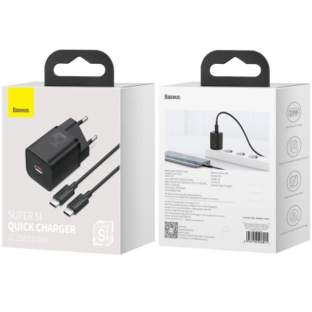 СЗУ 2в1 Baseus TZCCSUP-L01, Type-C/Type-C, 3.0A, 1 Type-C, 25 W,  1.0 м, черный