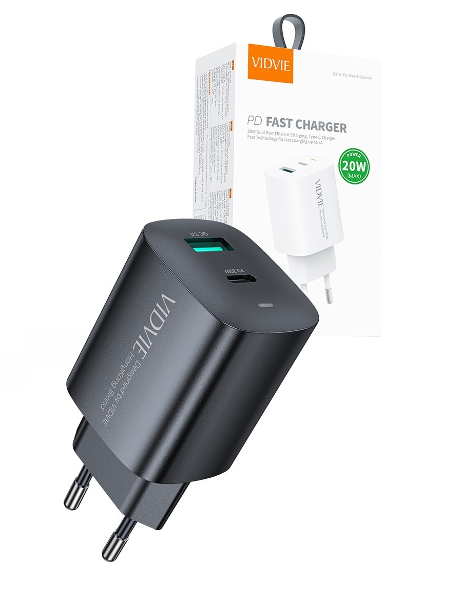 СЗУ 2в1 VIDVIE PLE248, Apple/Type-C, 20W, 1 USB/1 Type-C, 5V, 1.0 м, белое