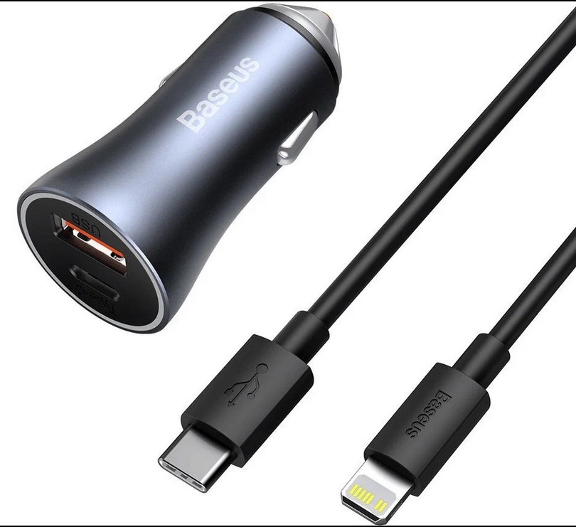 АЗУ 2в1 Baseus TZCCJD-B0G, Apple 8 pin/Type-C, 3.0A, 1 USB/1 Type-C, 5V/9V/12V, 1.0 м, синий