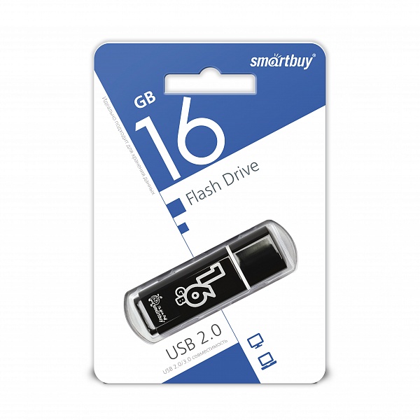 USB флэш-накопитель smartbuy 16Gb Glossy SB16GBGS-K, USB 2.0, пластик, черный