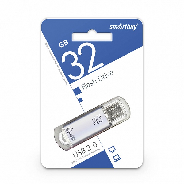 USB флэш-накопитель smartbuy 32Gb V-Cut SB32GBVC-S, USB 2.0, пластик, серебристый