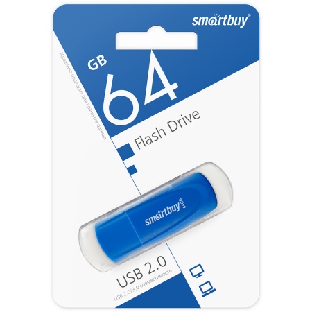 USB флэш-накопитель smartbuy 64Gb Scout, USB 2.0, пластик, синий