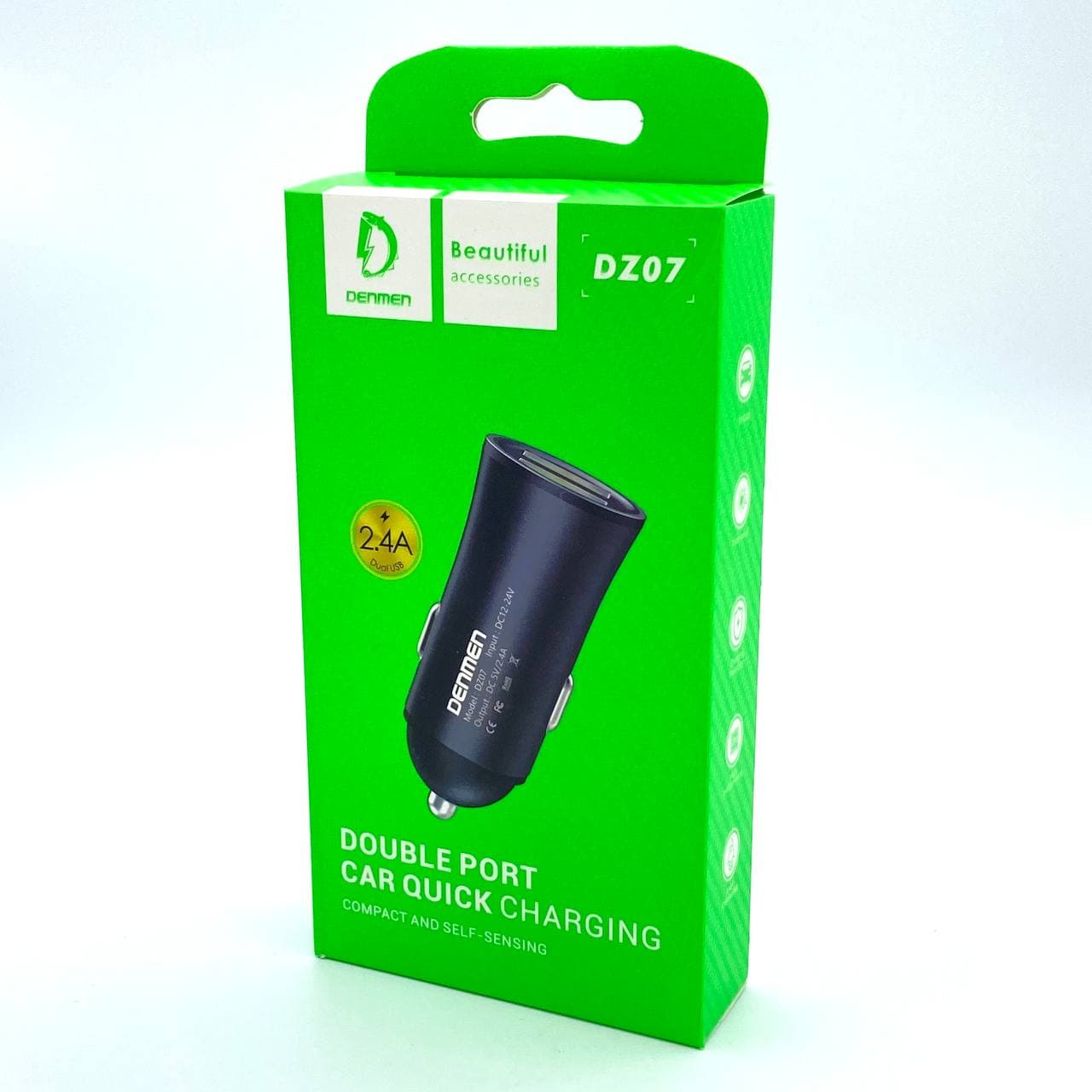 АП авто Denmen DZ07, 2.4А, 2 USB, 5V, пластик, золотистый