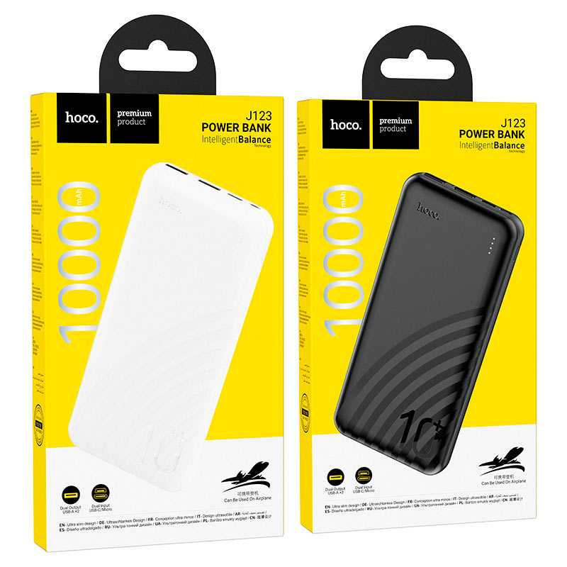 Powerbank HOCO J123 10000 мАч, 1USB/1Type-C/2USB, 2A,  черный