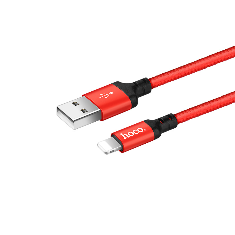 USB-кабель hoco X14, Apple 8 pin, ткань, 2.0 м, круглый, красный