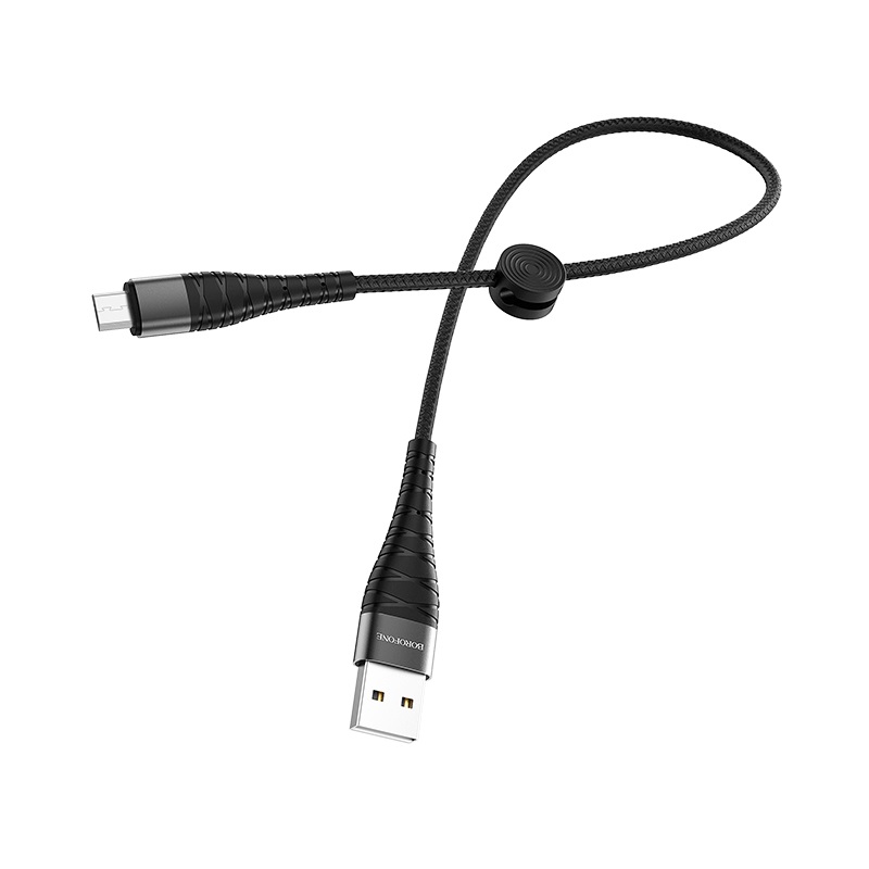 USB-кабель BOROFONE BX32, micro USB, нейлон, 0.25 м, круглый, мет. разъем, черный