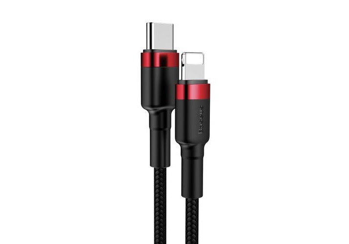 USB-кабель Baseus CATLKLF-91, Type-C - Apple 8 pin, ткань, 1.0 м, круглый, мет. раз., черно-красный
