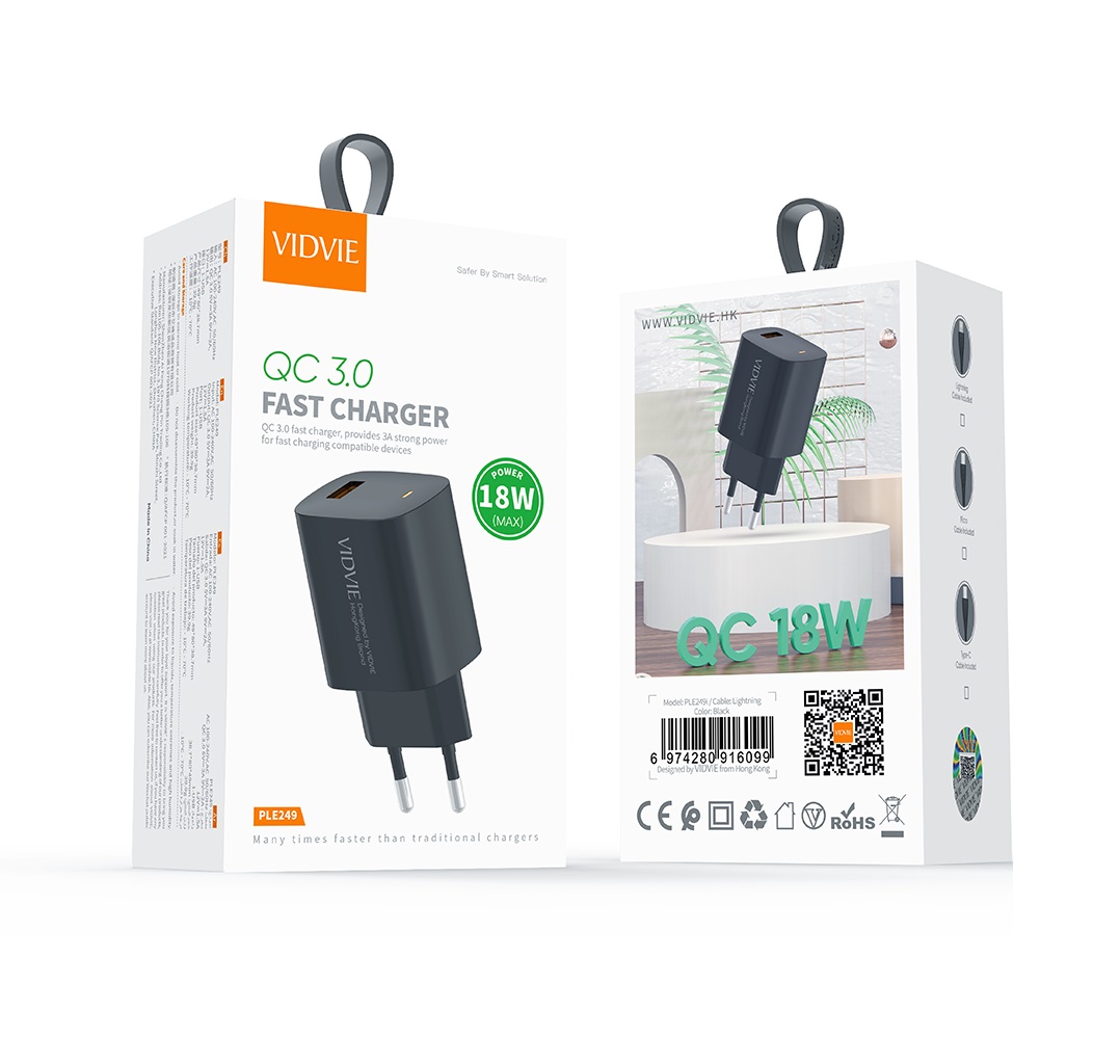 СЗУ 2в1 VIDVIE PLE249V, micro USB, 3.0А, 1USB, 18W, 1.0 м, черное