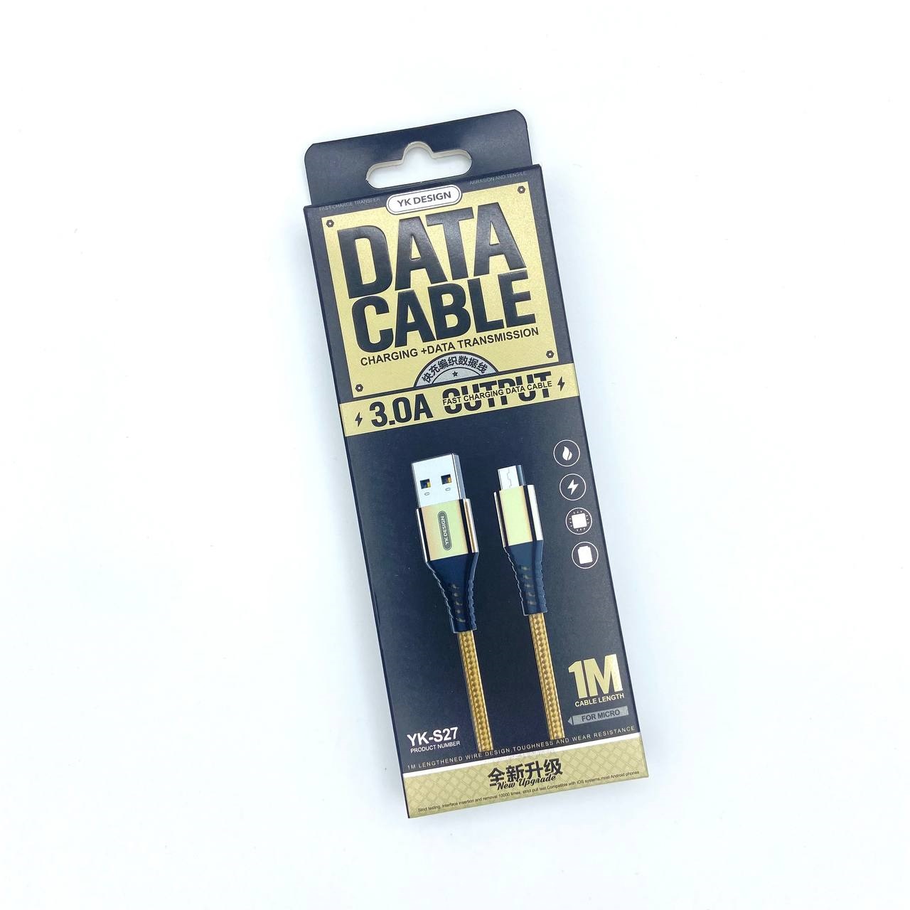 USB-кабель YK DESIGN YK-S27, micro USB, ткань, 1.0 м, круглый, золотистый