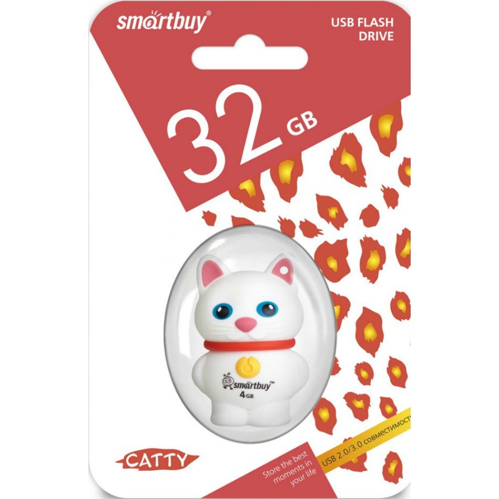 USB флэш-накопитель smartbuy 32Gb Wild Series "Котенок", USB 2.0, пластик, белый