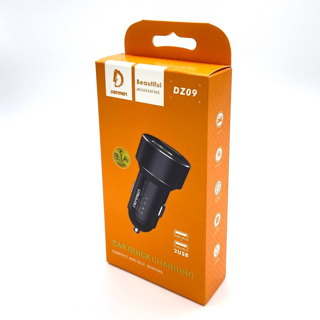 АП авто Denmen DZ09, 3.1А, 2 USB, 12-24 V, пластик, золотистый