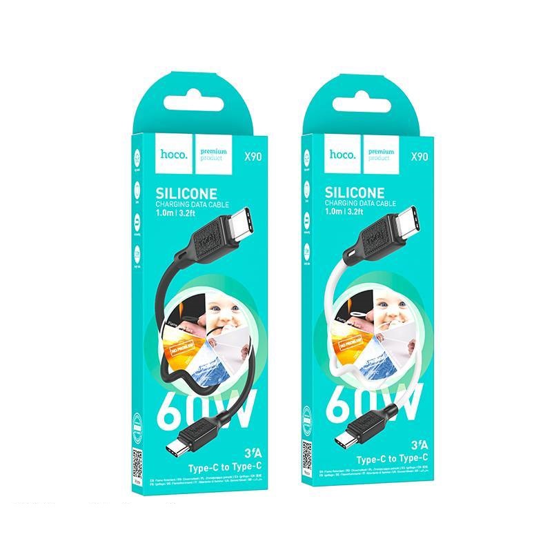 USB-кабель hoco X90, Type-C/Type-C, силикон, 1.0 м, круглый, белый