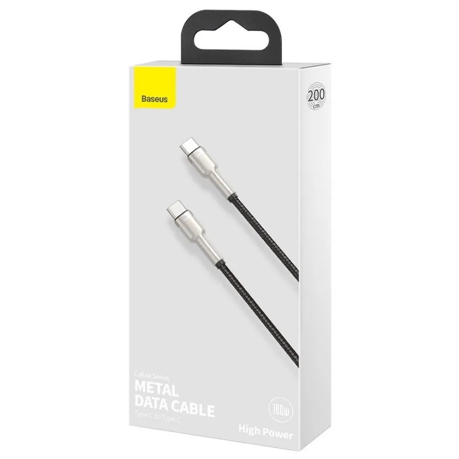 USB-кабель Baseus CATJK-D01, Type-C - Type-C, 100W, ткань, 2.0 м, круглый, черный