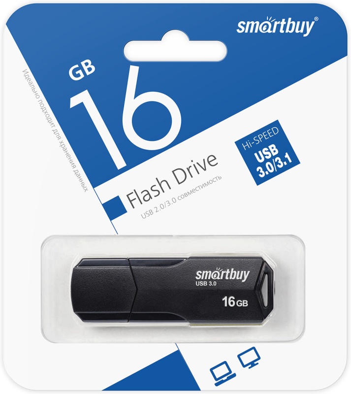 USB флэш-накопитель smartbuy 16Gb CLUE SB16QBCLU-K3, USB 3.0, пластик, черный