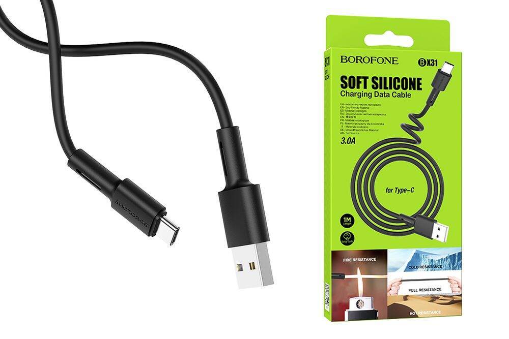 USB-кабель BOROFONE BX31, Type-C, силикон, 1.0 м, круглый, черный