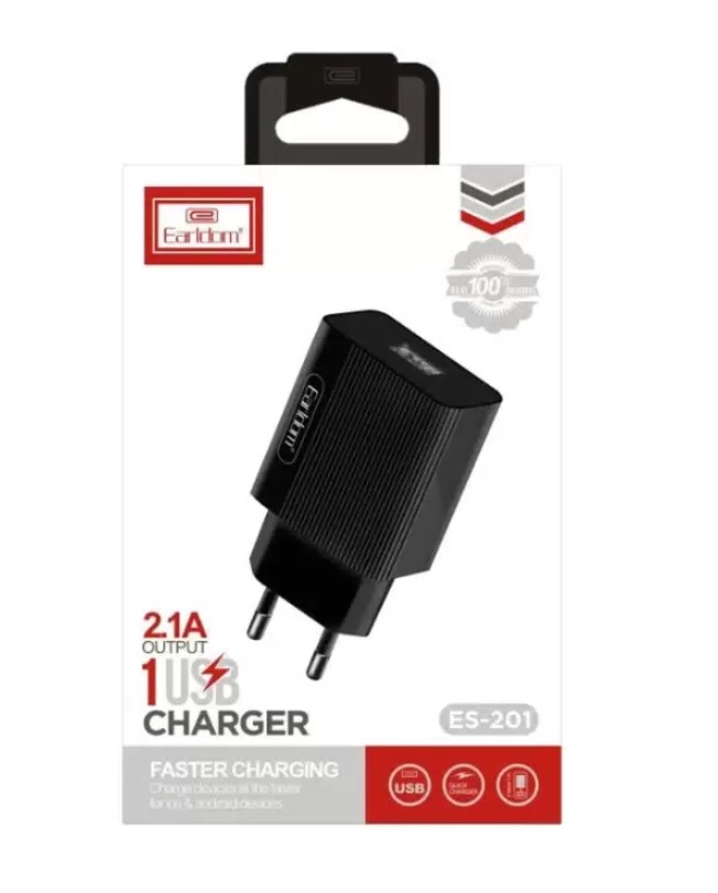 CЗУ 2в1 Earldom ES-201С,Type-C, 2.1А, 1USB, 1.0 м, черное