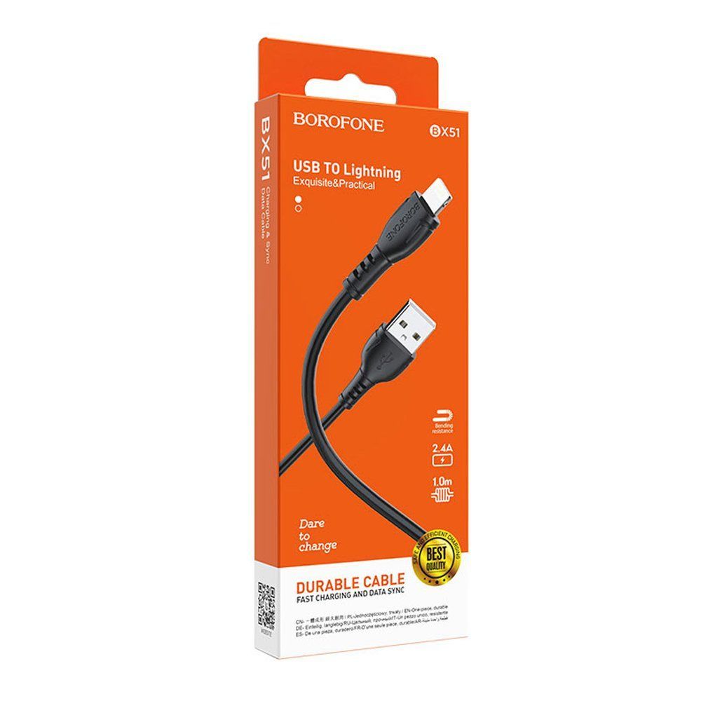 USB-кабель BOROFONE BX51, Apple 8 pin, силикон, 1.0 м, круглый, черный