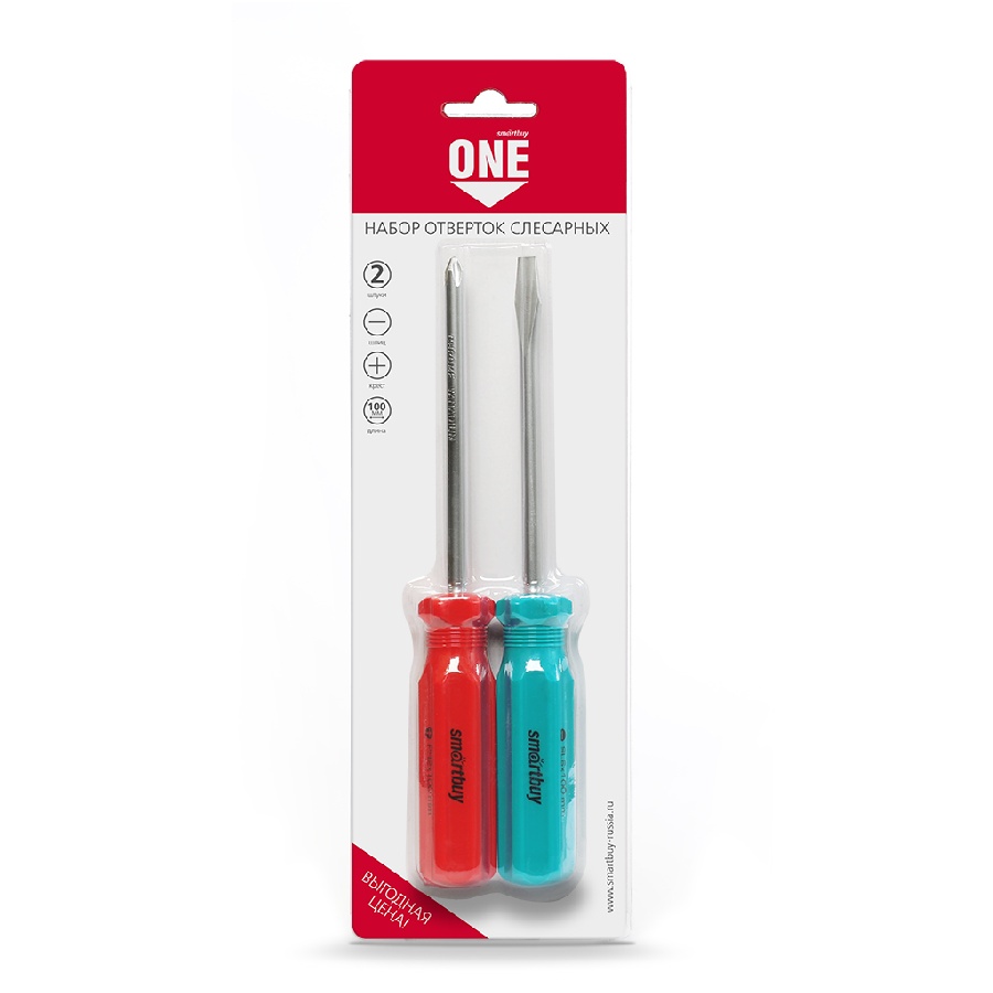 Набор отверток  Smartbuy, 2шт, шлицевые и крестовые, PH2*100, SL6*100, CR-V