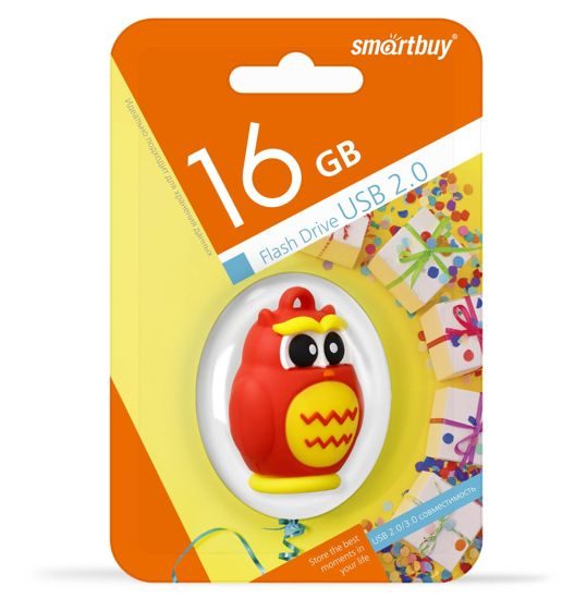 USB флэш-накопитель smartbuy 16Gb Wild Series "Сова", USB 2.0, пластик, оранжевый