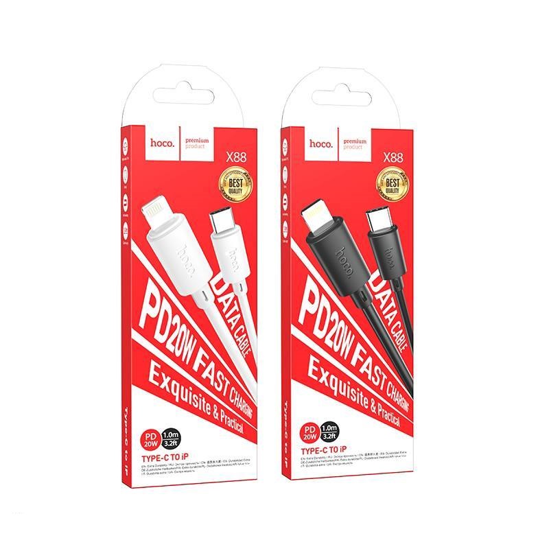 USB-кабель hoco X88, Type-C/Apple-8pin, силикон, 1.0 м, круглый, черный