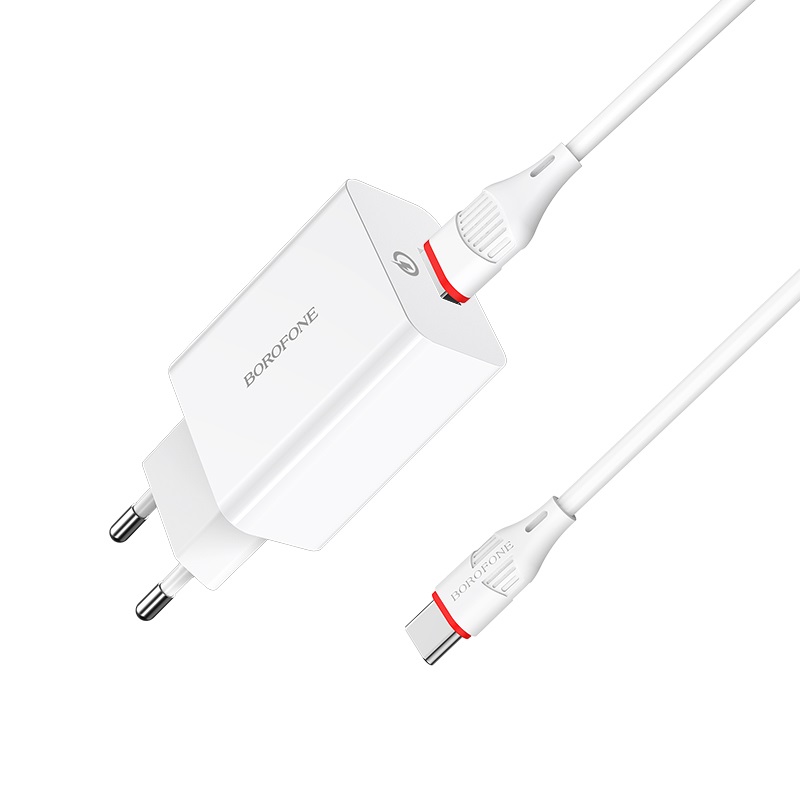 СЗУ 2в1 BOROFONE BA21A, Type-C, 3.0A, 1 USB, 5V, 1.0 м, белый