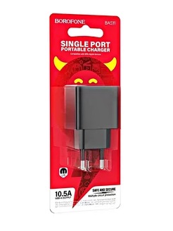 АП сетевой BOROFONE BAS11A, 2.1А, 1 USB, 10.5W, пластик, черный