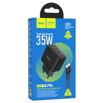 СЗУ 2в1 hoco N29, Type-C/Apple-8pin, 3.0A, 2Type-C, 35W, 1.0 м, черное