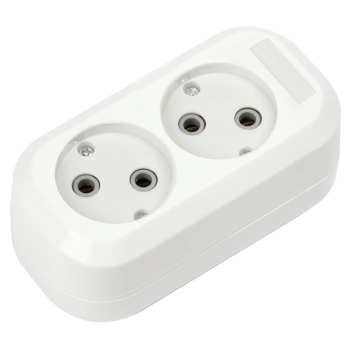 Колодка Smartbuy SBE-10-2-00-N, 2гнезда, 10A, 2.2кВт, без заземления, белая