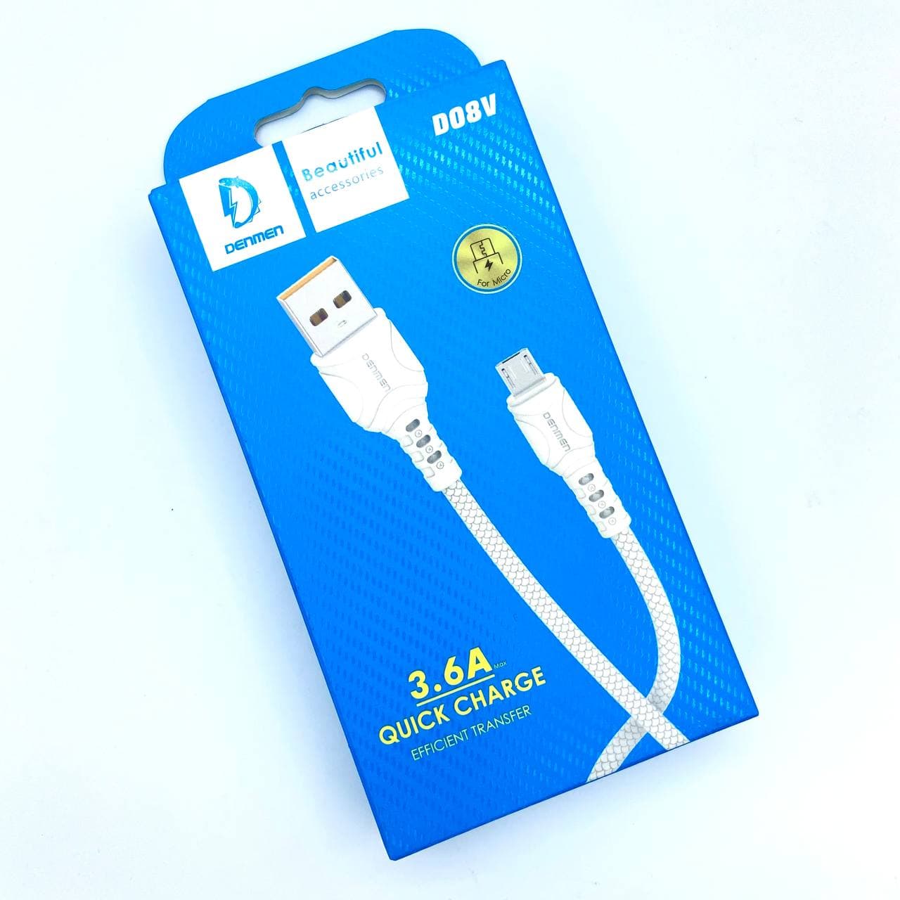 USB-кабель Denmen D08V, micro USB, силикон, 1.0 м, круглый, белый