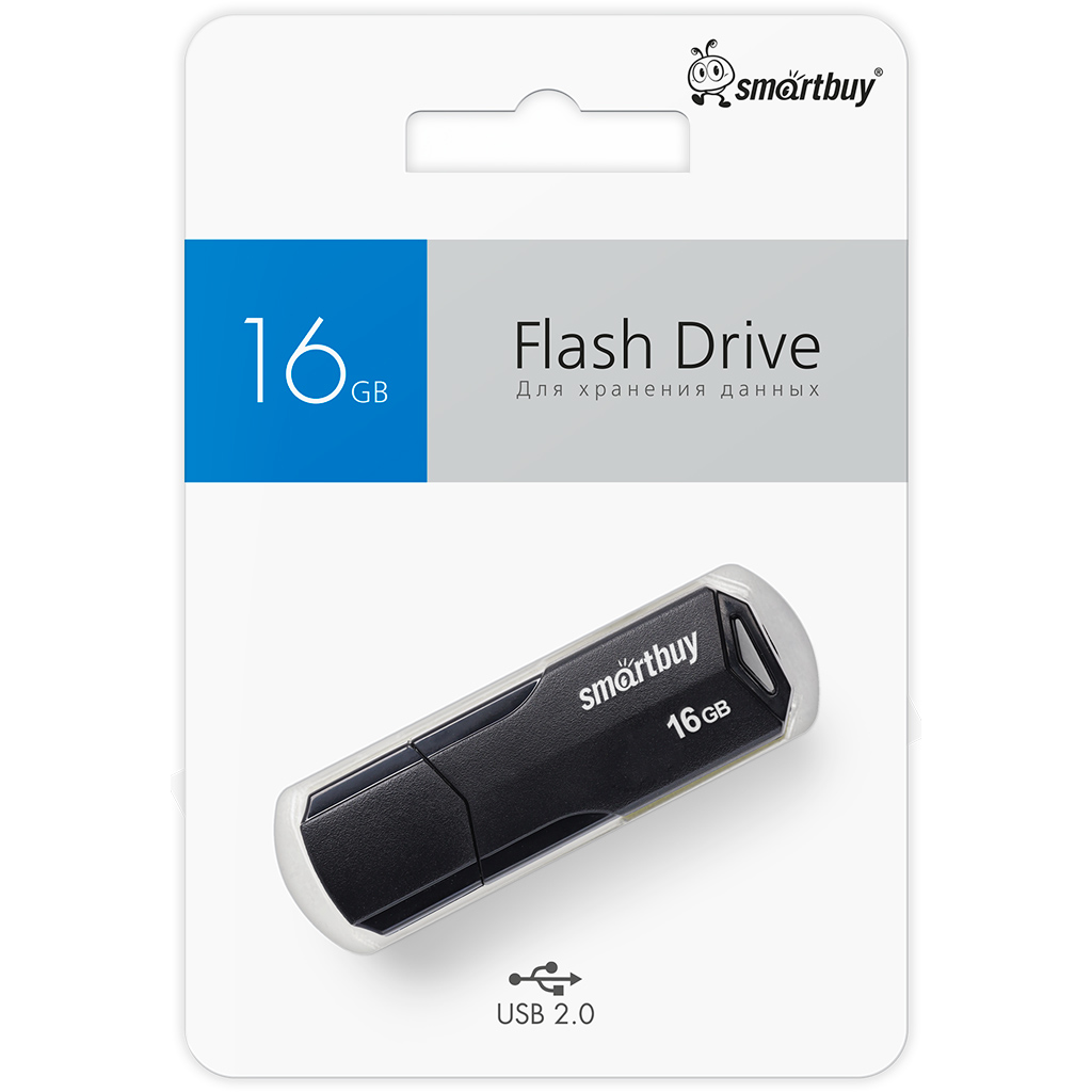 USB флэш-накопитель smartbuy 16Gb CLUE SB16QBCLU-K, USB 2.0, пластик, черный