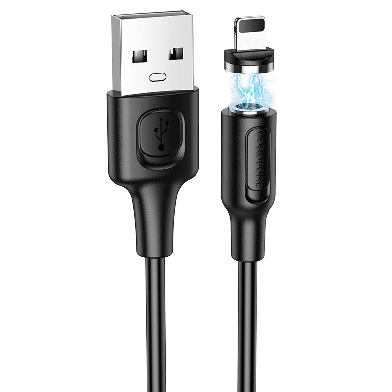 USB-кабель BOROFONE BX41 магнитный, Apple 8 pin, силикон, 1.0 м, круглый, черный