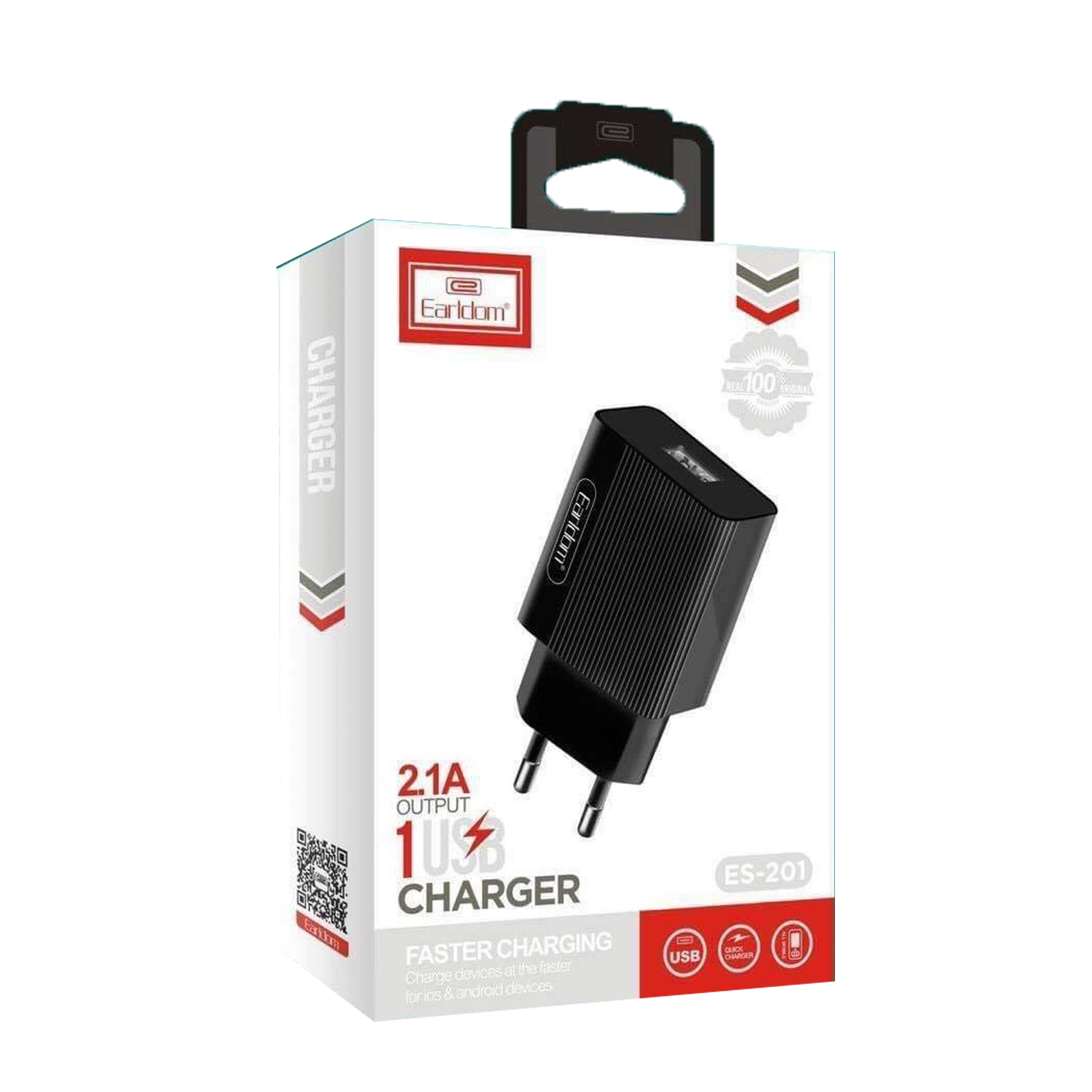 CЗУ 2в1 Earldom ES-201i, Apple-8pin, 2.1А, 1USB, 1.0 м, черное