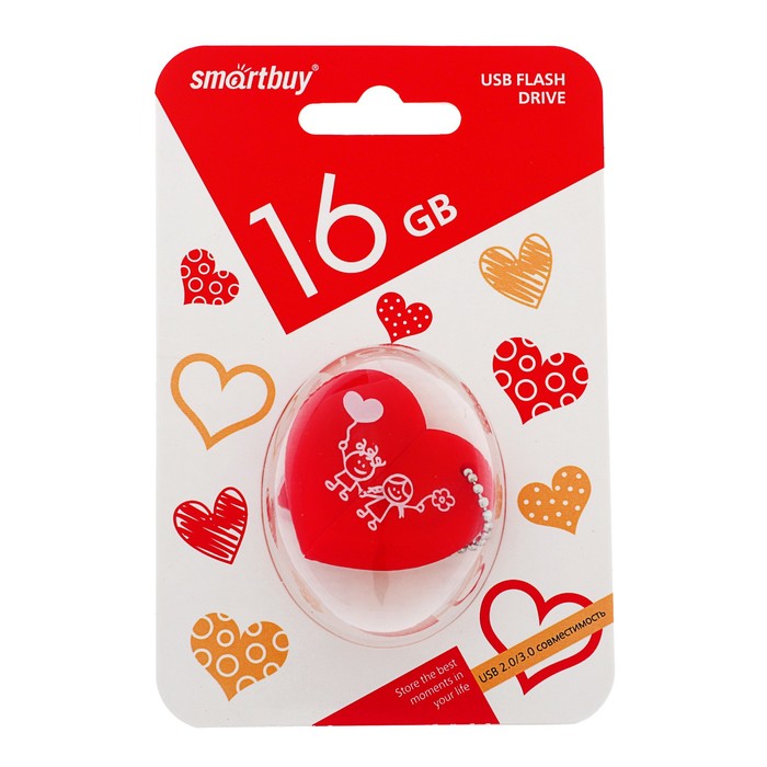USB флэш-накопитель smartbuy 16Gb Wild Series "Сердце", USB 2.0, пластик, красный
