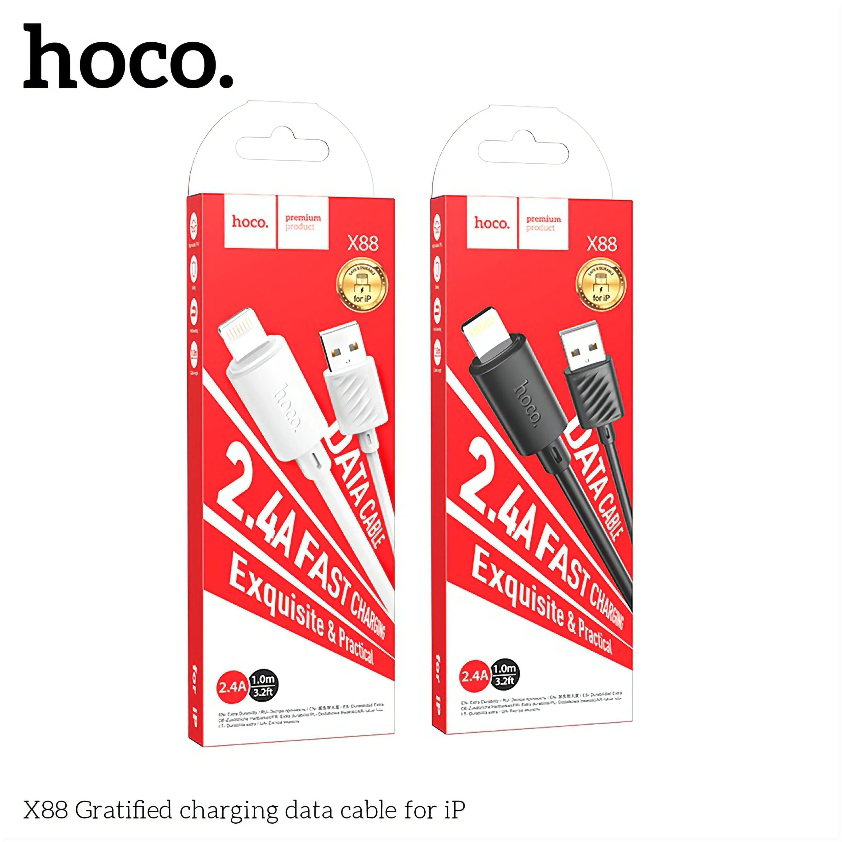 USB-кабель hoco X88, Apple 8 pin, силикон, 1.0 м, круглый, черный