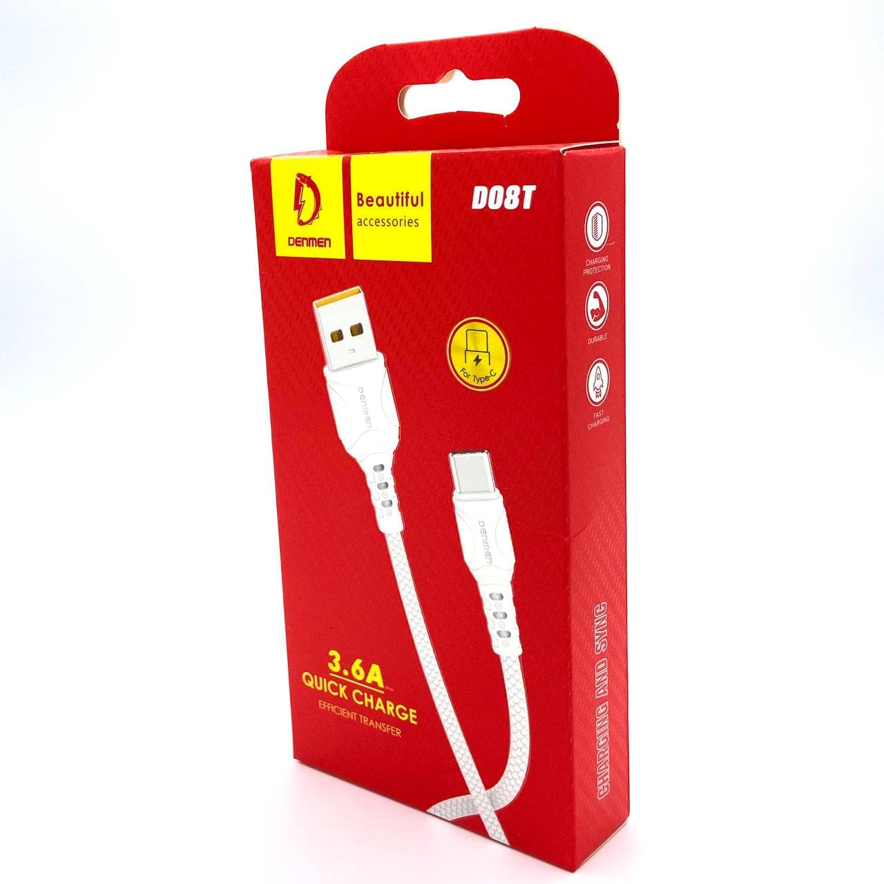 USB-кабель Denmen D08T, Type-C, силикон, 1.0 м, круглый, белый