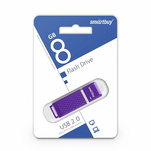 USB флэш-накопитель smartbuy 8Gb Quartz SB8GBQZ-V, USB 2.0, пластик, фиолетовый