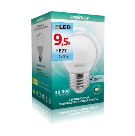 Светодиодная лампа smartbuy G45-9,5W/4000/E27