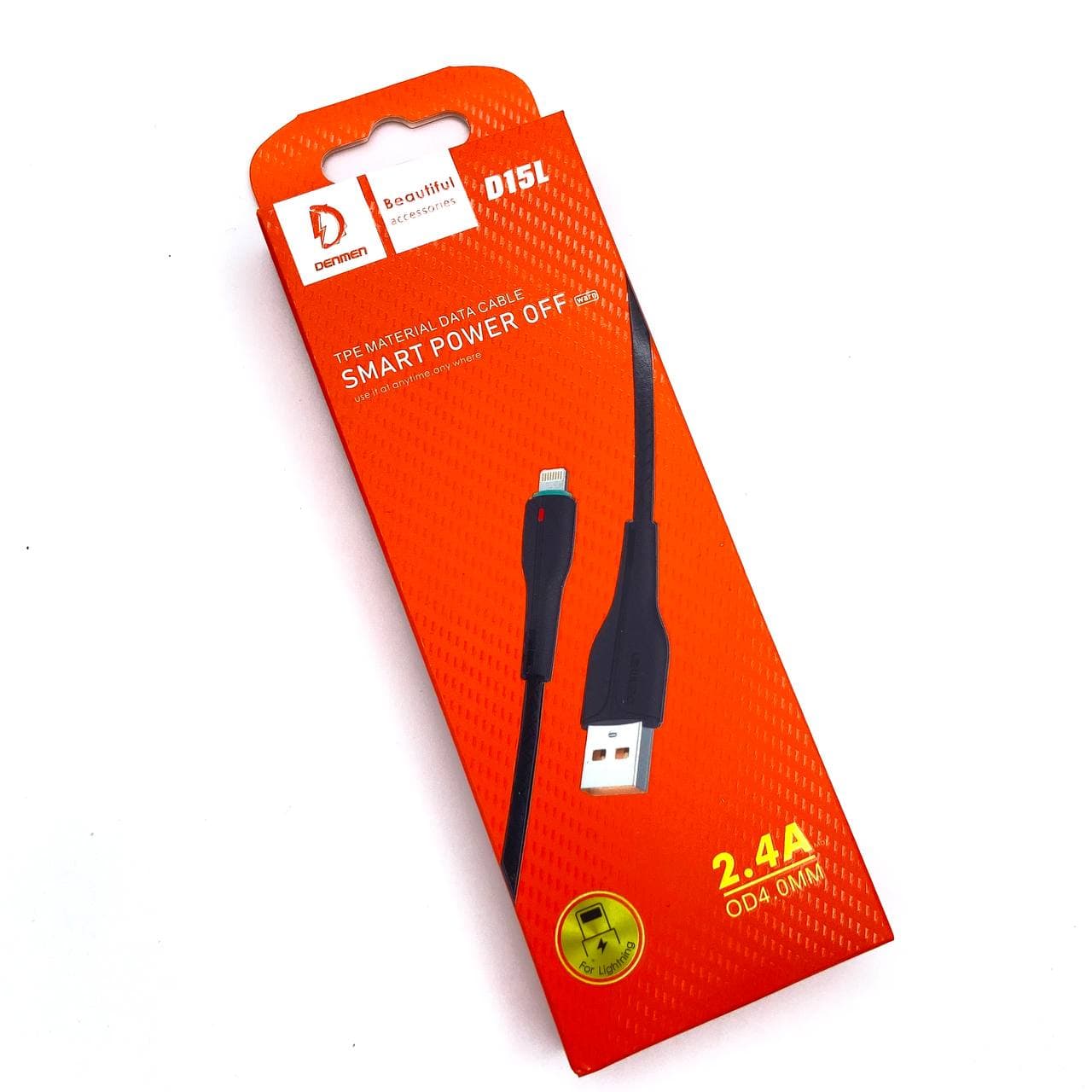 USB-кабель Denmen D15L, Apple 8 pin, силикон, 1.0 м, круглый, черный