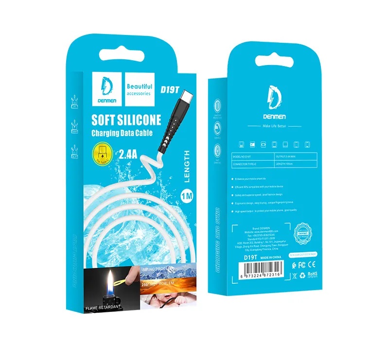 USB-кабель Denmen D19T, Type-C, силикон, 1.0 м, круглый, черный