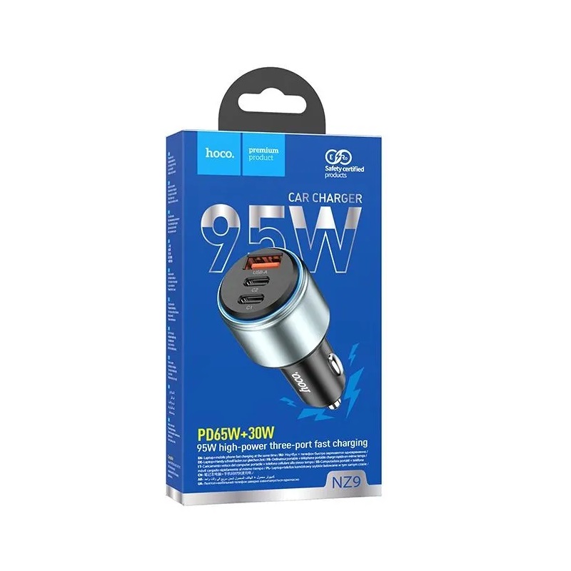 АП авто hoco NZ9, 3.0A, 1 USB/2 Type-C, PD95W,  металл, черный