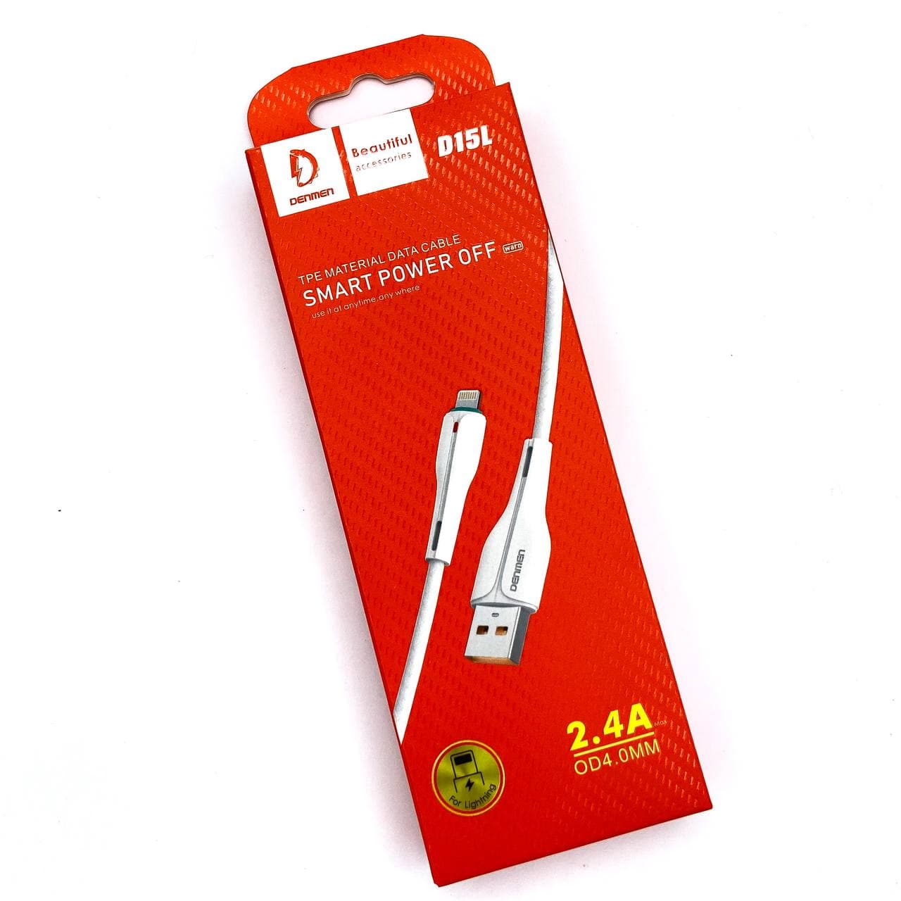 USB-кабель Denmen D15L, Apple 8 pin, силикон, 1.0 м, круглый, белый