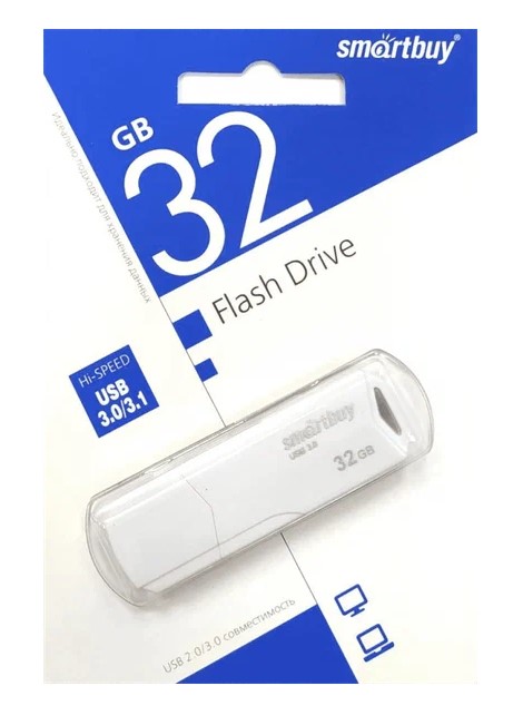 USB флэш-накопитель smartbuy 32Gb Clue SB32GBCLU-W3, USB 3.0, пластик, белый
